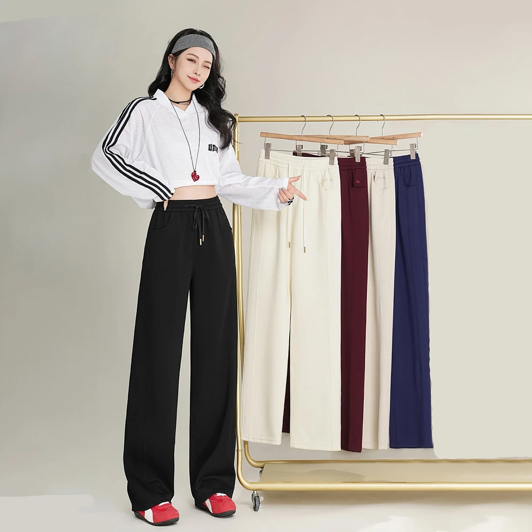 鸿运【五只白鹅】2025春季新款纱洗时尚百搭休闲显瘦窄版直筒高腰裤