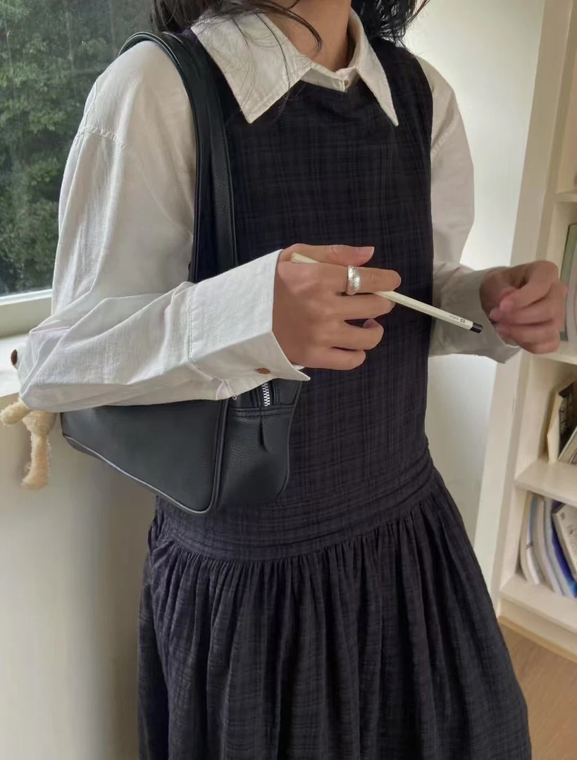 leaves@2612 有口袋 韩系简约百搭显瘦连衣裙（裙长125）