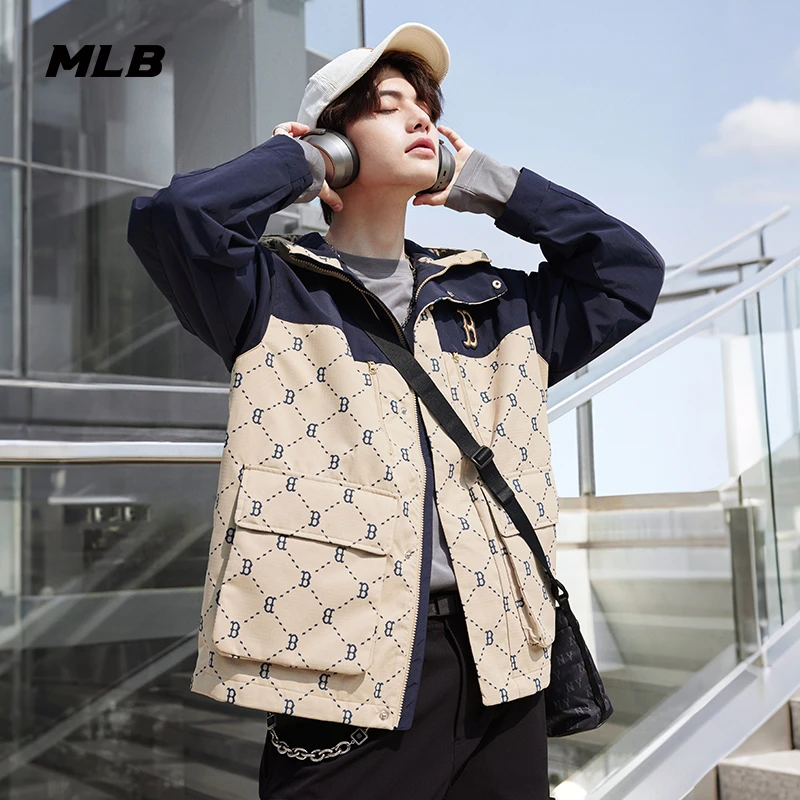 MLB男女情侣休闲运动钻石老花连帽夹克外套25秋季新款3AWJM0154