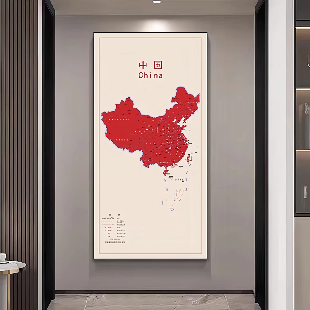 轻奢中国地图玄关装饰画客厅走廊过道高档壁画新房装饰品