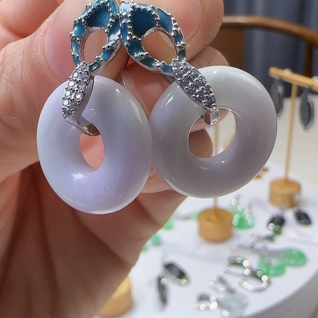 翡翠耳饰银S925镶嵌天然缅甸a货翡翠