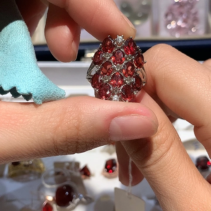 石榴石戒指银S925镶嵌