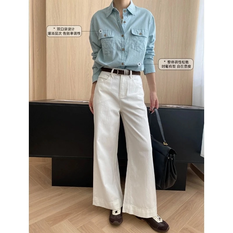 复古新款天丝亚麻老钱气质时尚宽松显瘦通勤衬衫春秋白色上衣女士