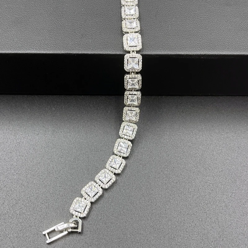 铜合金合成锆石手链 【池总同款1】铜合金合成锆石手链 大方糖手链