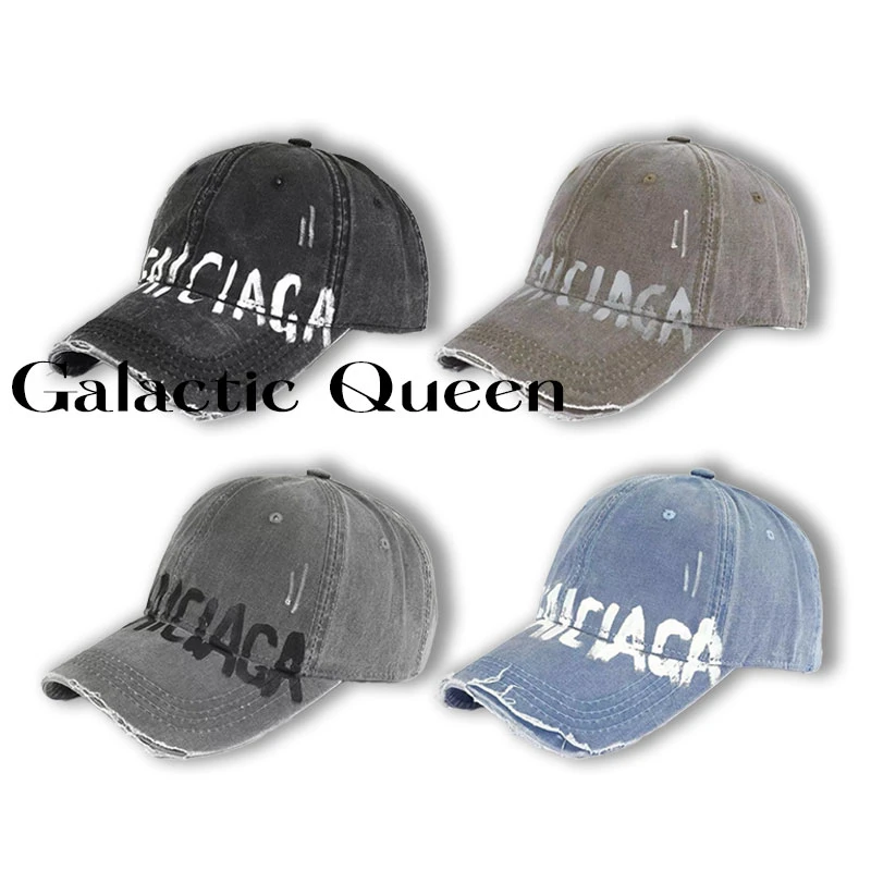 Galactic Queen水洗磨破手绘字母涂鸦帽子显脸小鸭舌帽百搭棒球帽