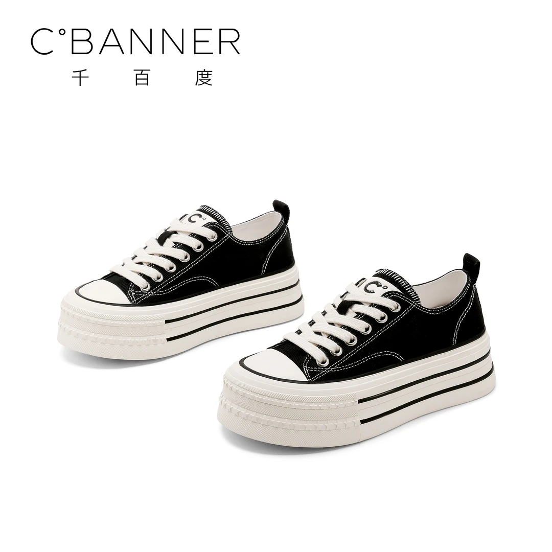 C.BANNER/千百度25新款厚底帆布鞋欧若智性风板鞋休闲鞋小白鞋