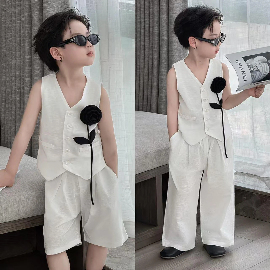 FAVMARTHA男童套装25新款儿童夏季背心马甲两件套中大童洋气男孩