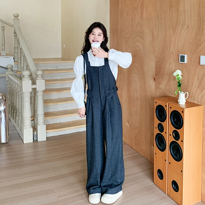 可盐可甜减龄背带裤女春夏2025新款韩系设计感宽松显瘦连体阔腿裤