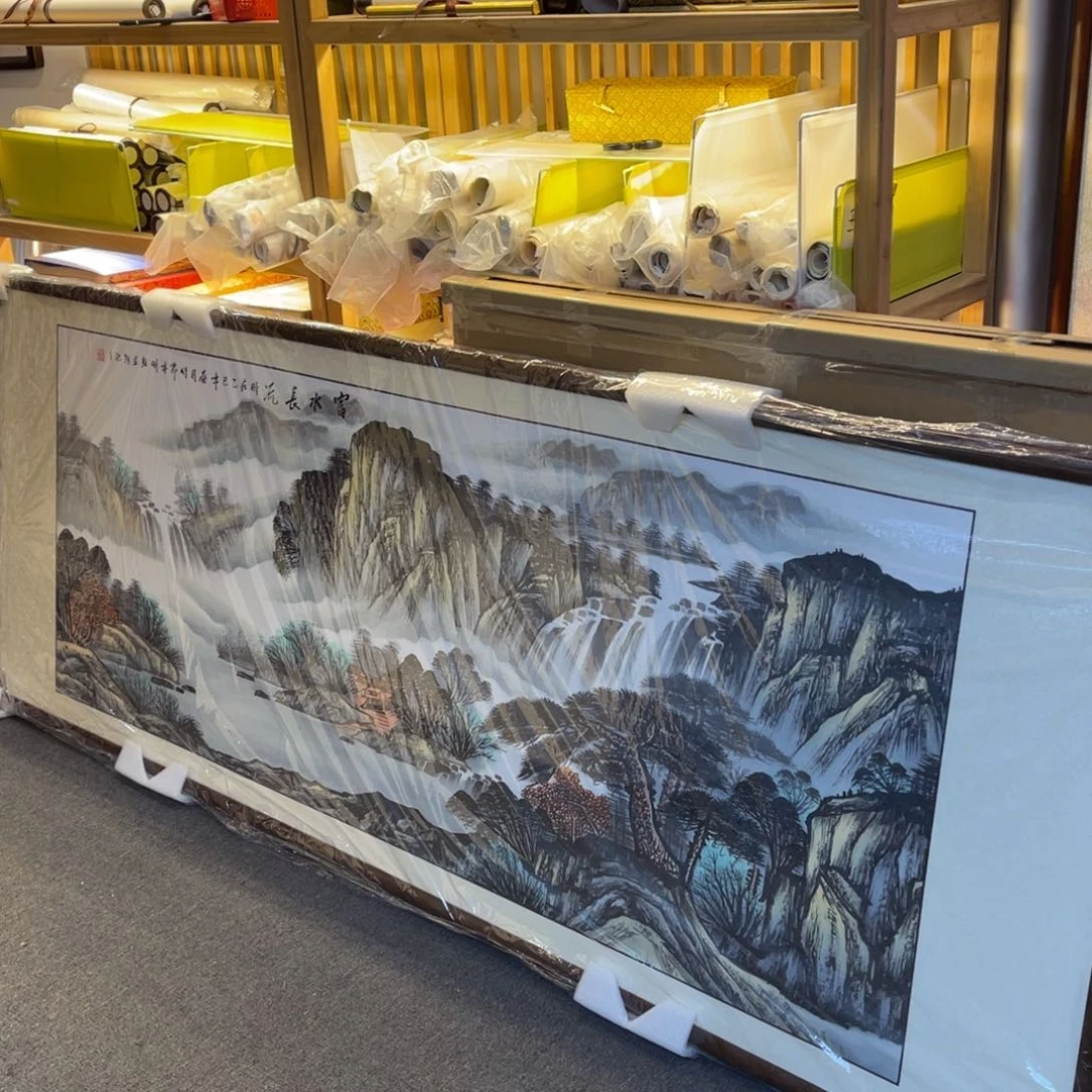 国画神**物富水长流六尺成品画框一幅