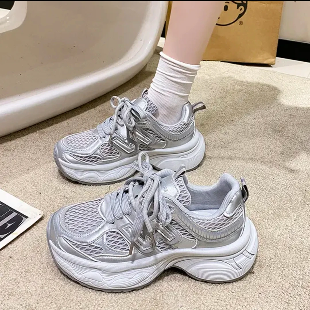 厚底老爹鞋女2025新款夏季透气网面增高运动鞋百搭轻便跑步鞋DM22