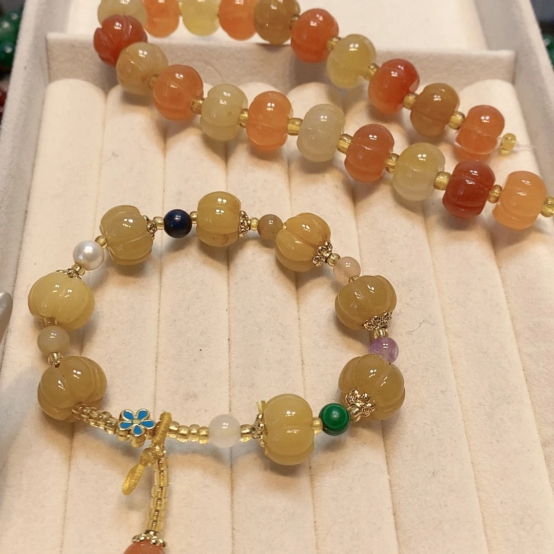 散珠玛瑙/玉髓14mm金丝玉短条