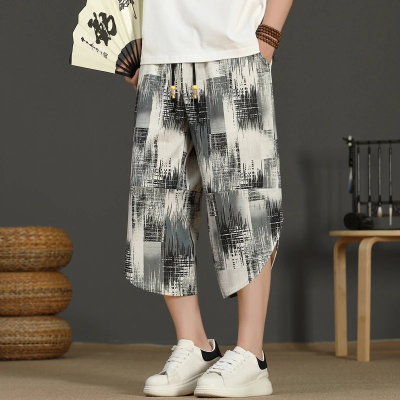 冰丝七分裤男士2025夏季新款潮流休闲短裤凉感薄款宽松运动中裤子