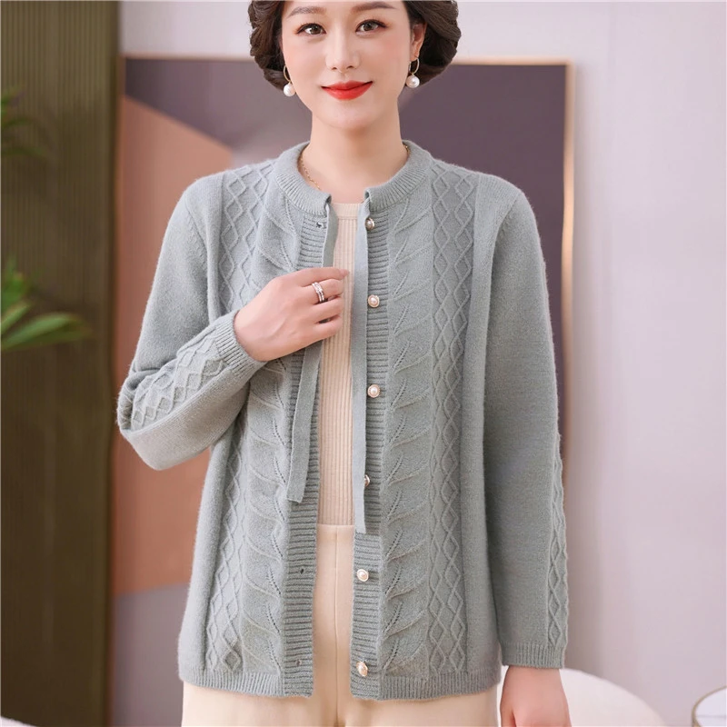 妈妈秋装毛衣外套中年妇女洋气大码针织衫开衫中老年女士春秋外搭