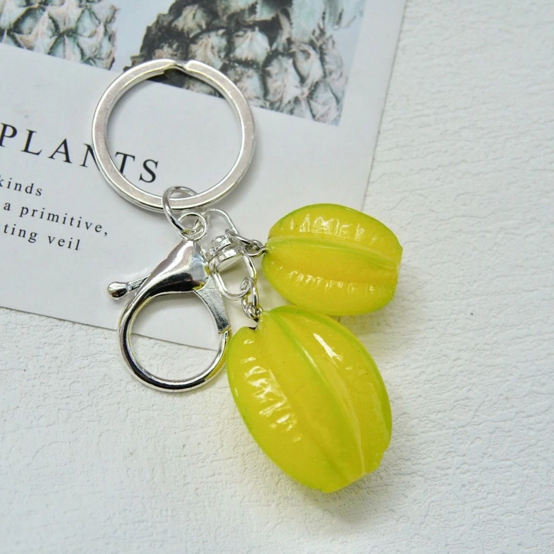 钥匙扣女可爱卡通树脂水果杨桃汽车钥匙扣书包挂件小饰品高颜值