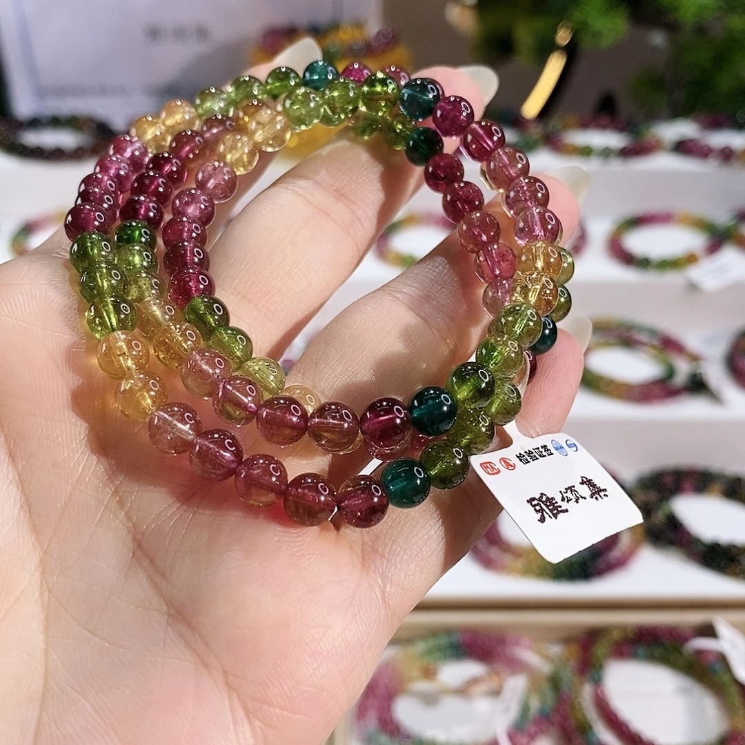 未镶嵌手串碧玺G2375三圈颜色微差