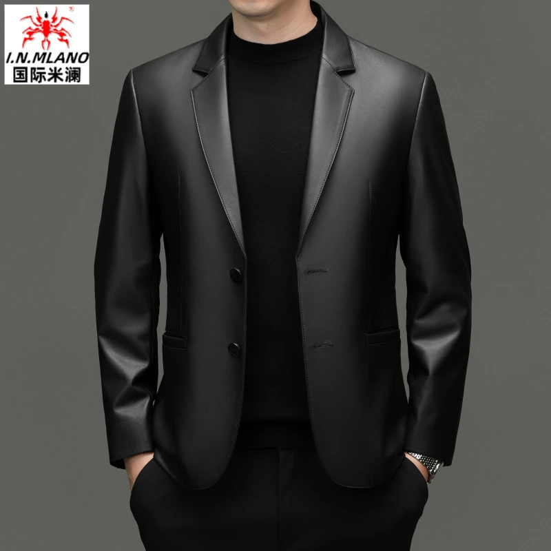 【绵羊皮】皮衣男真皮秋冬季新款男士西装外套休闲西服海宁皮夹克男