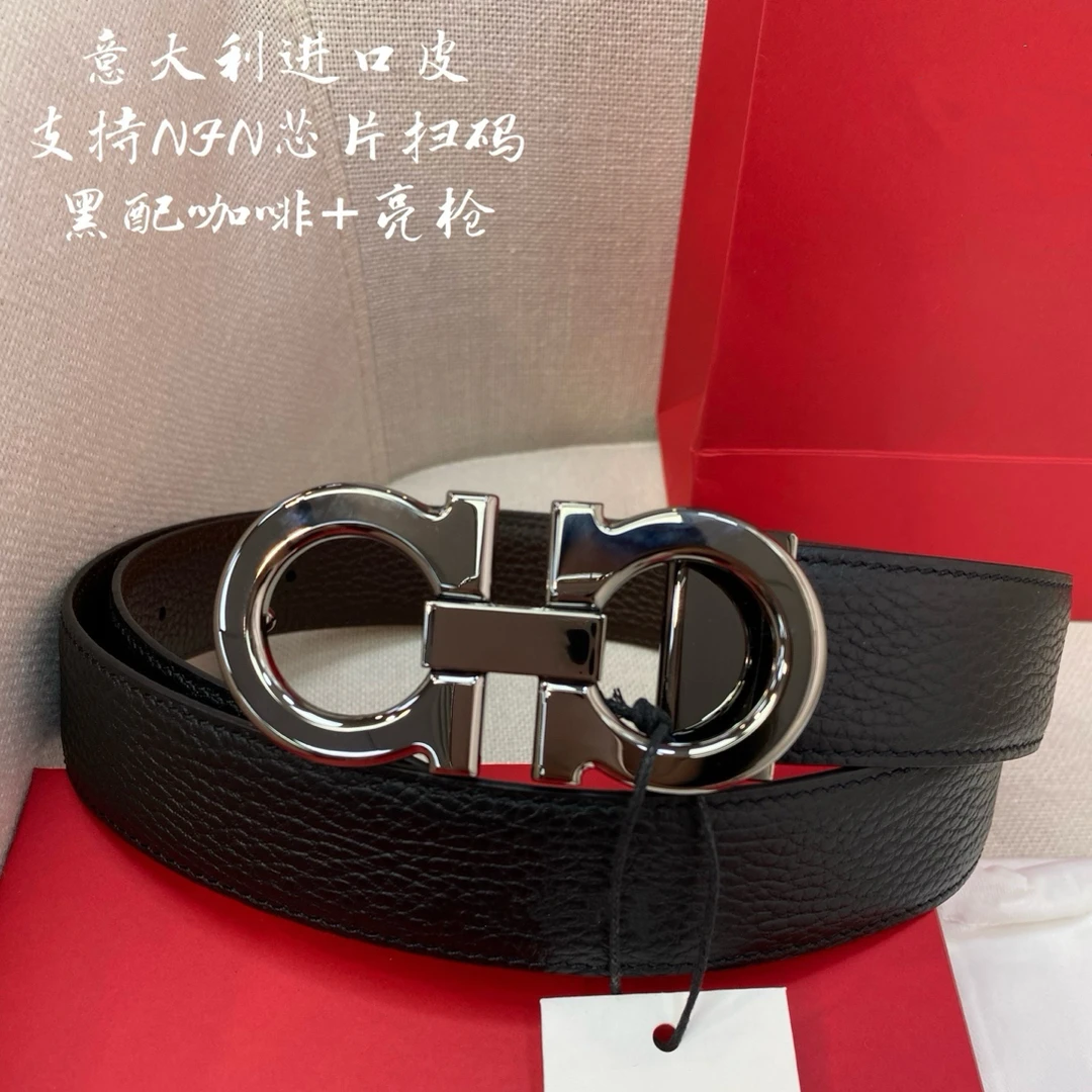 【林更新同款】亮枪平扣➕黑咖荔枝纹 3.5宽男士皮带腰带 有芯片字母