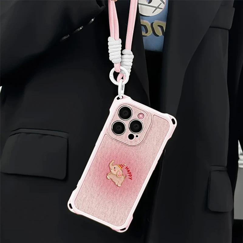 夕与空happy晕染小象苹果16promax四角挂绳手机壳华为oppo小米15