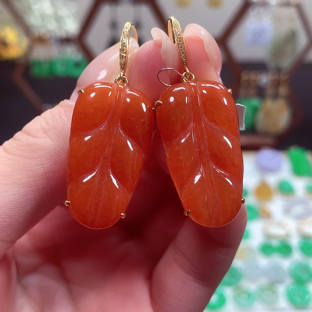 翡翠耳饰18K金镶嵌天然翡翠