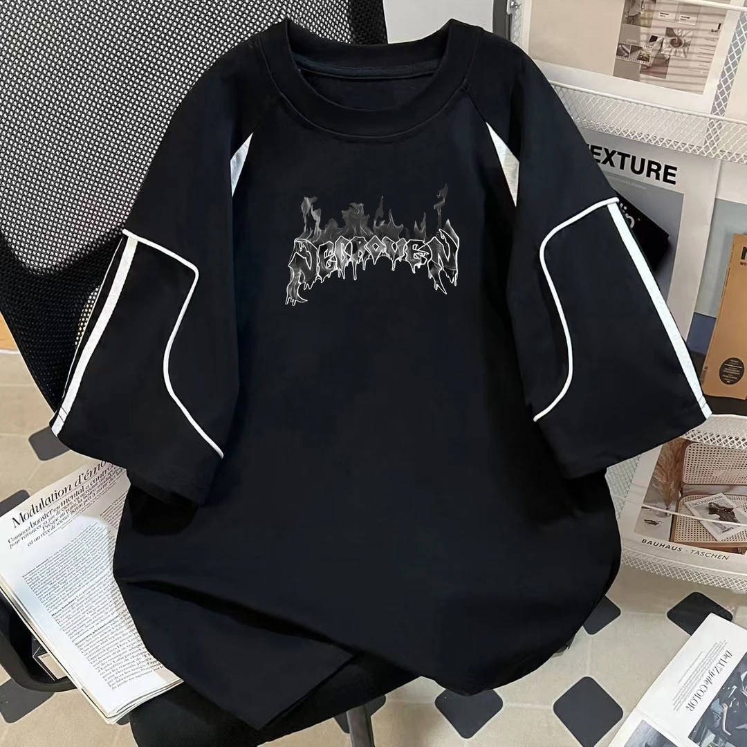 夏季重磅纯棉短袖t恤男女款ins美式痞帅拼接条纹撞色宽松半袖上衣