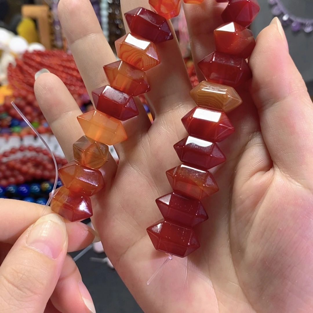 未镶嵌玛瑙/玉髓珠宝半成品红玛瑙瑙双尖20颗