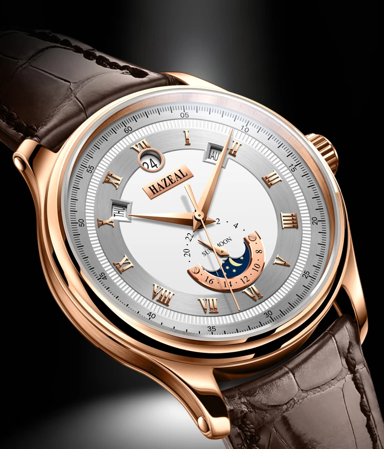 【国检直发】HAZEAL传袭月相系列/全自动多功能机械表682101