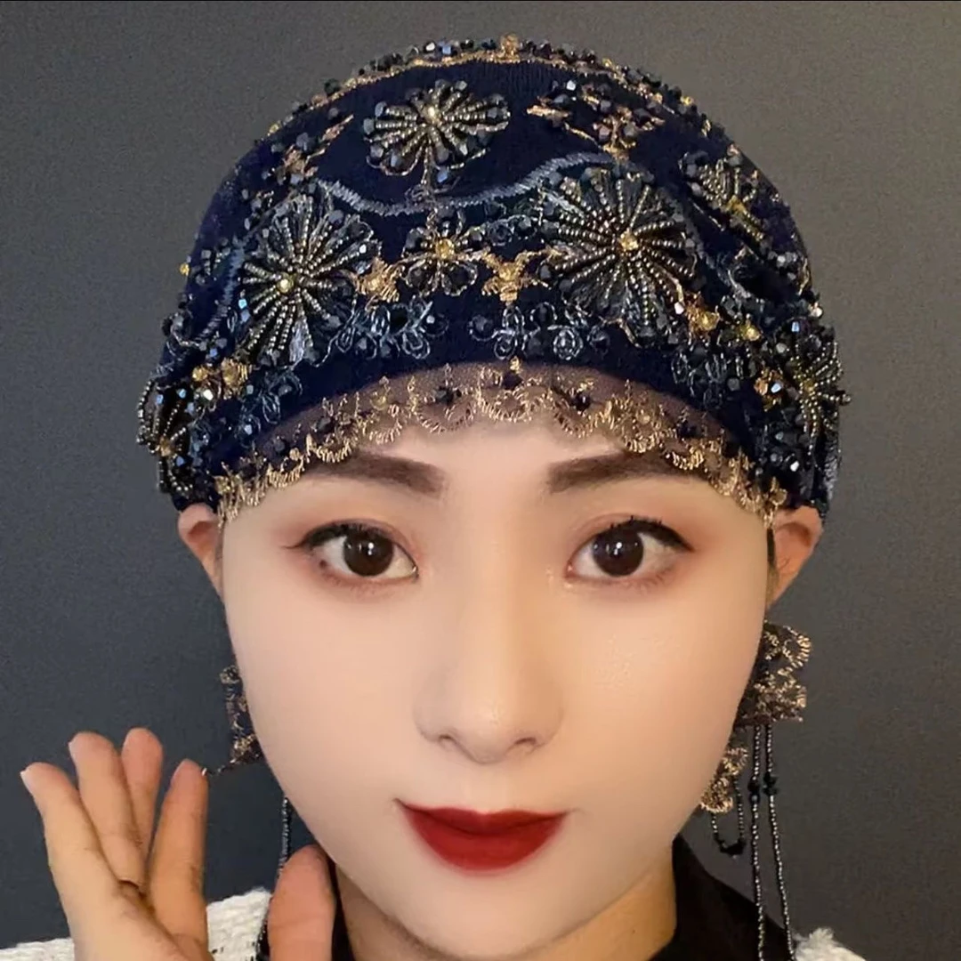 新款妈妈款包头帽双层鱼尾流苏帽时尚又百搭包头巾