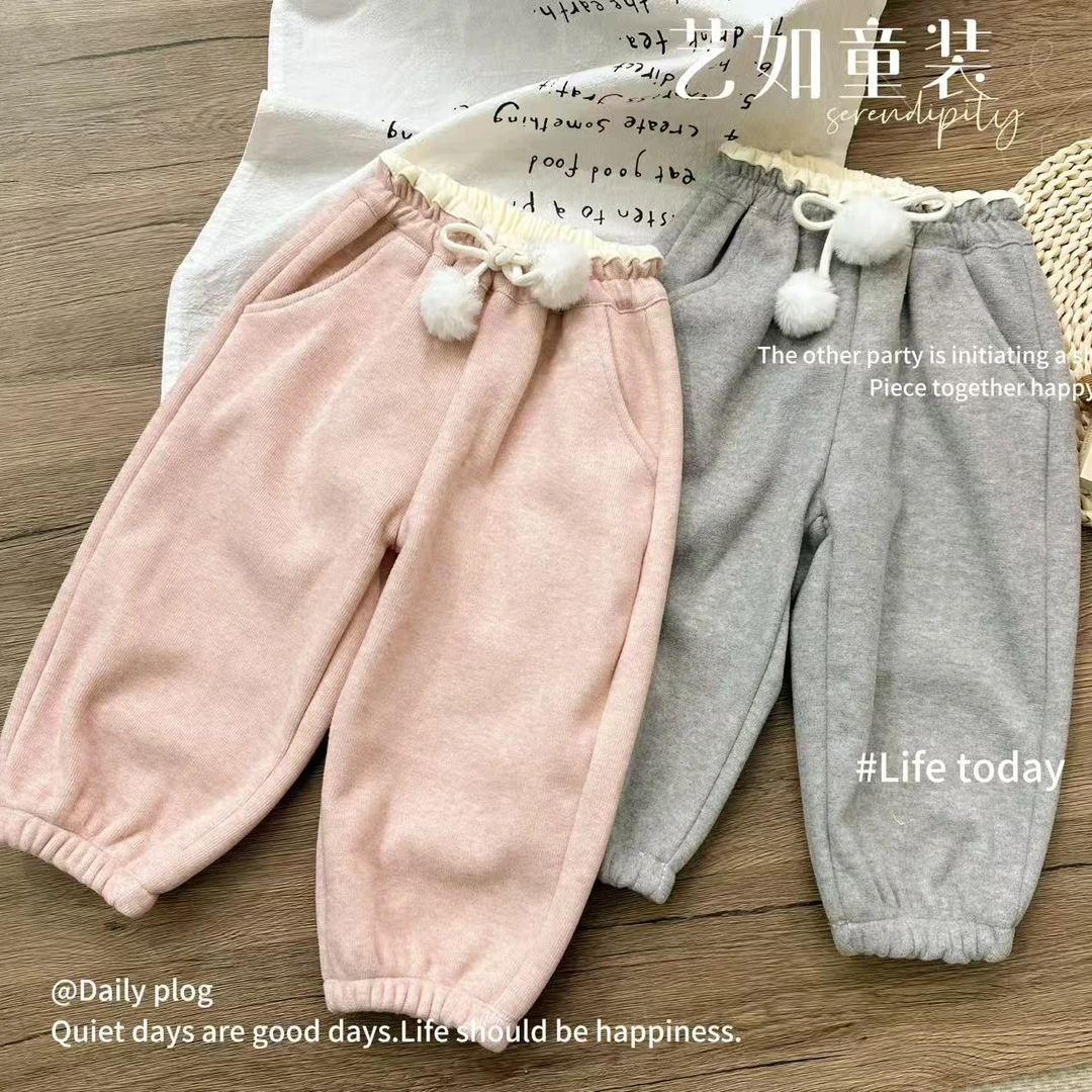 【软软糯糯】2025冬季上新女童毛球糯米绒设计感百搭加绒卫裤D-H747