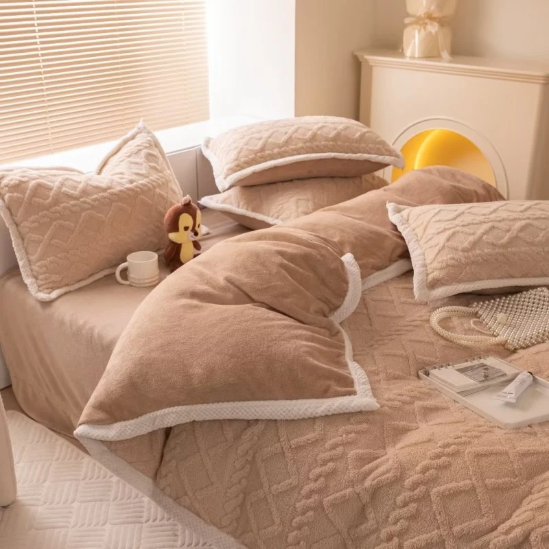 PZ 8531 高克重塔芙绒包边四件套 浅驼色