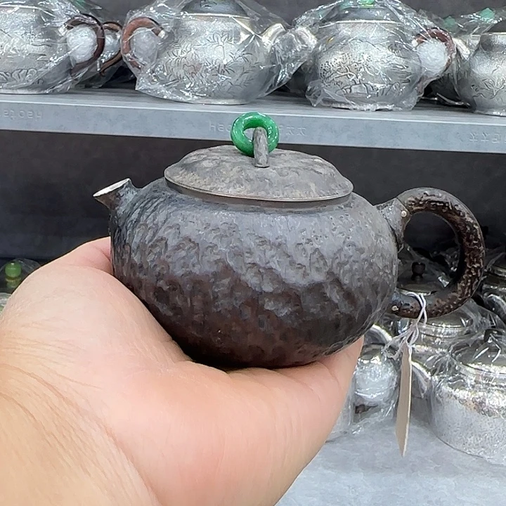 足银精品石纹泡茶壶