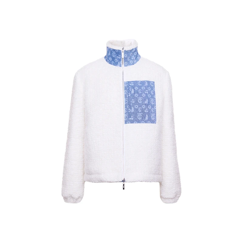 TRACYCHU白色混羊毛粗花呢拼牛仔休闲鹅绒服时尚百搭优雅冬季新款