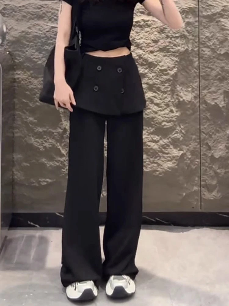 轻职风金标夏季休闲女高个子加长直筒裤休闲裤显瘦