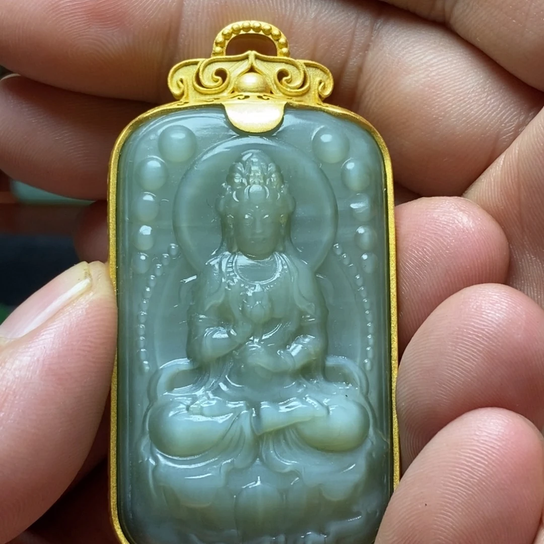和田玉（碧玉）银S925镶嵌挂件