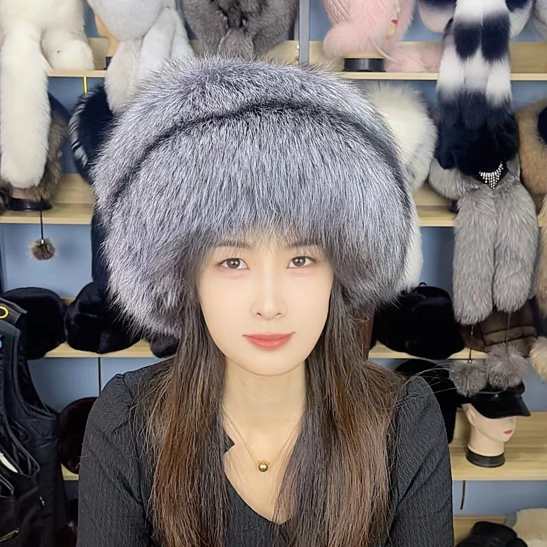 狐狸毛蒙古大圆帽整皮整板高端大气上档次时尚奢华