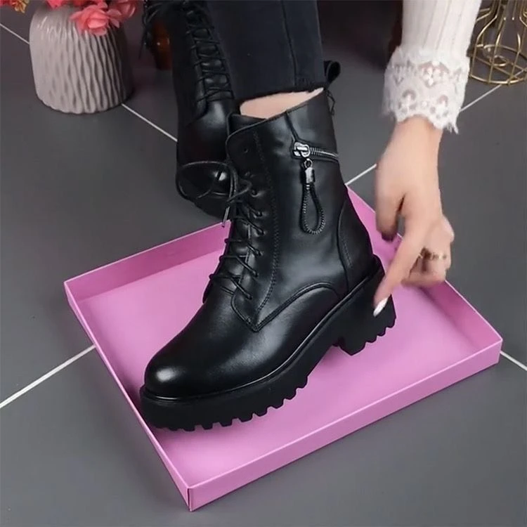 2025冬季新款防水台粗跟防滑加绒雪地靴女棉靴平底软皮马丁靴女