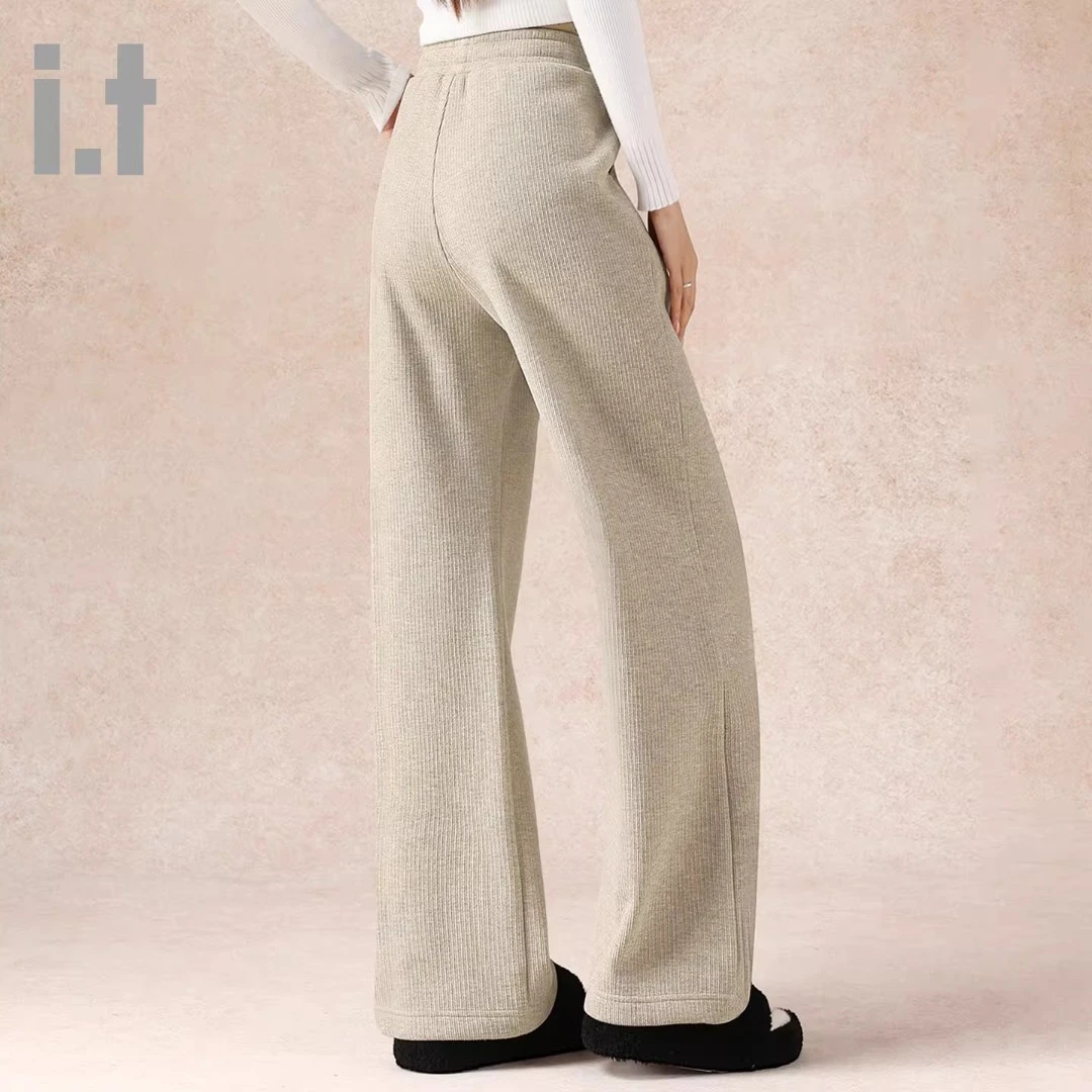 it FINGERCROXX垂感阔腿裤女2025秋冬季糯米宽松大码加绒休闲裤子