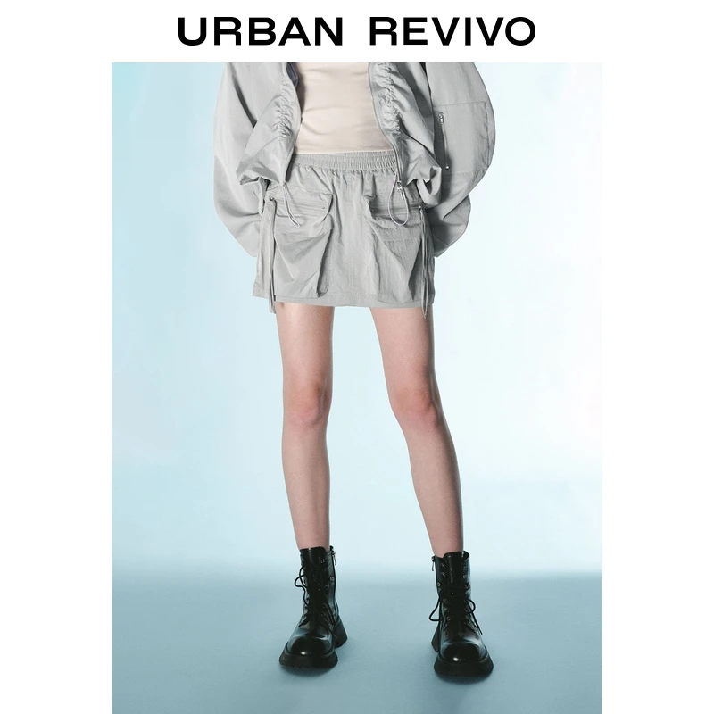 UR2026春季新款女装工装风口袋松紧腰半裙UYV550055+