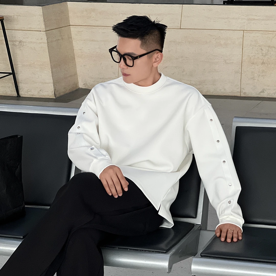 二十二号穿搭【随性痞酷】设计款可调节袖圆领长袖男高级感保暖卫衣