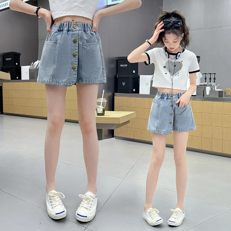女童牛仔短裤夏装2025新款儿童夏季薄款百搭热裤中大童女孩裙裤子
