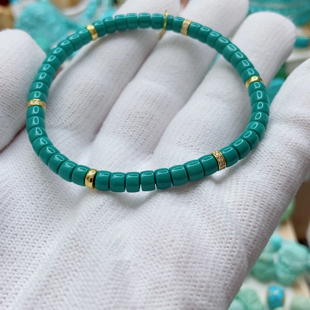 绿松石18K金镶嵌手串4.5mm