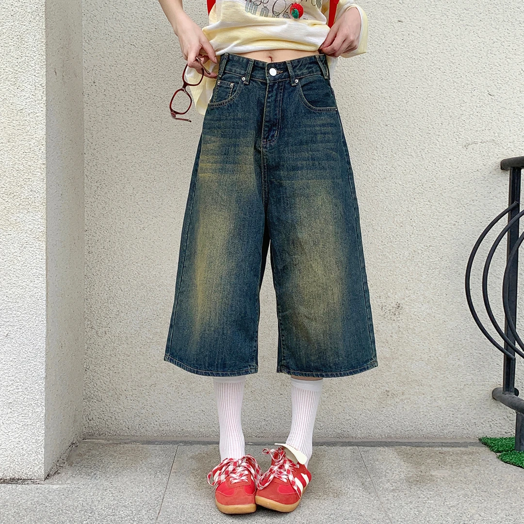 吵吵家复古阔腿牛仔短裤P400