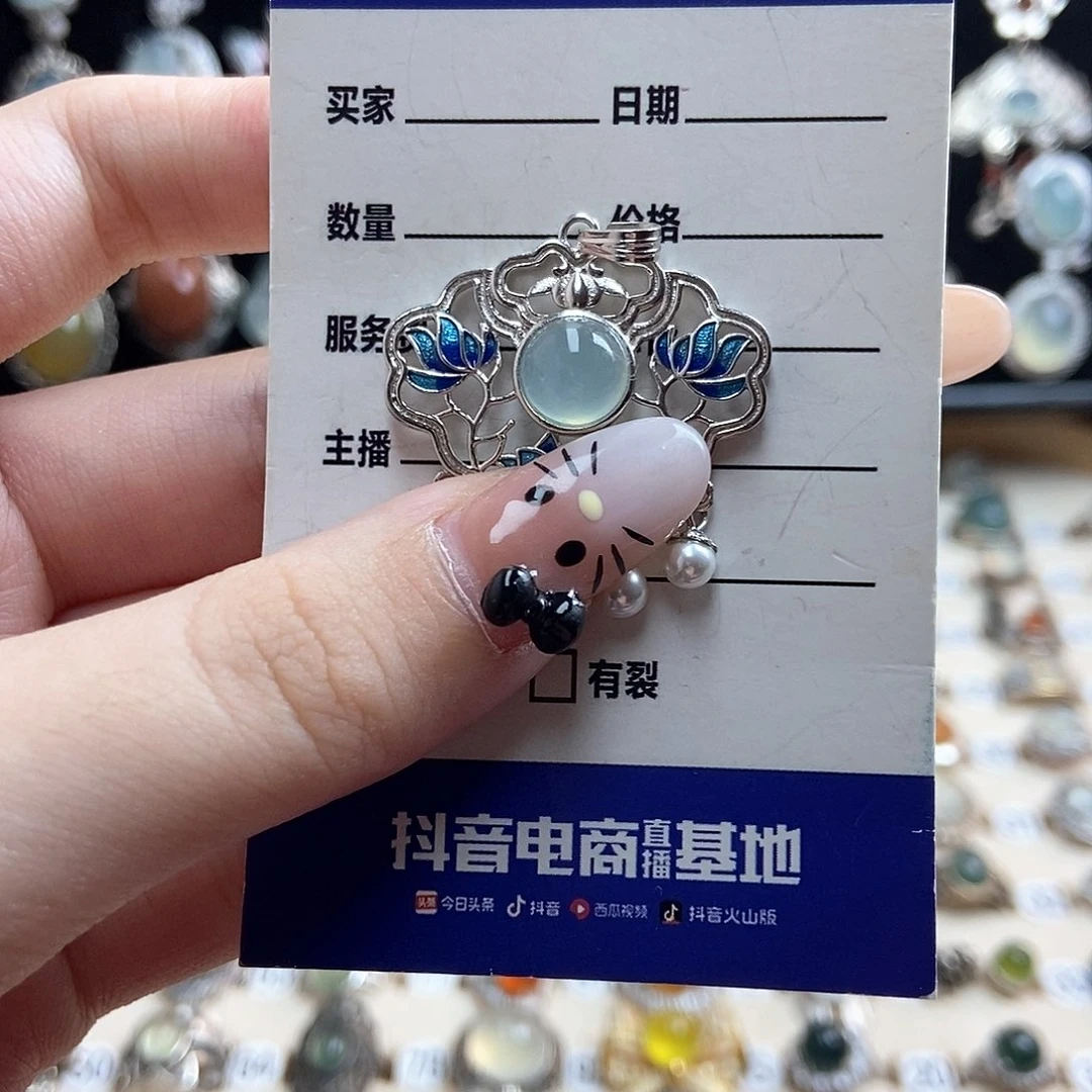 岫玉吊坠(不含链)银S925镶嵌文**新疆西藏不包邮