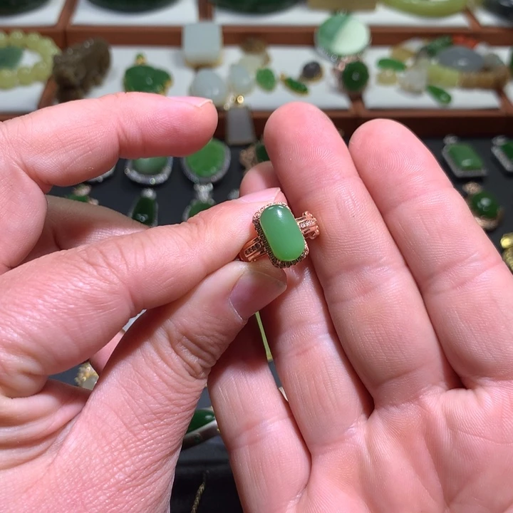 和田玉戒指银S925镶嵌