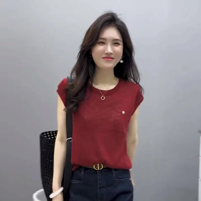 2025夏季新款时尚百搭宽松显瘦无袖针织衫女小众后背钮扣设计上衣