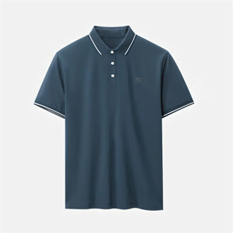 新款含桑蚕丝莱赛尔速干短袖POLO衫超级男士翻领夏季休闲纯色简约