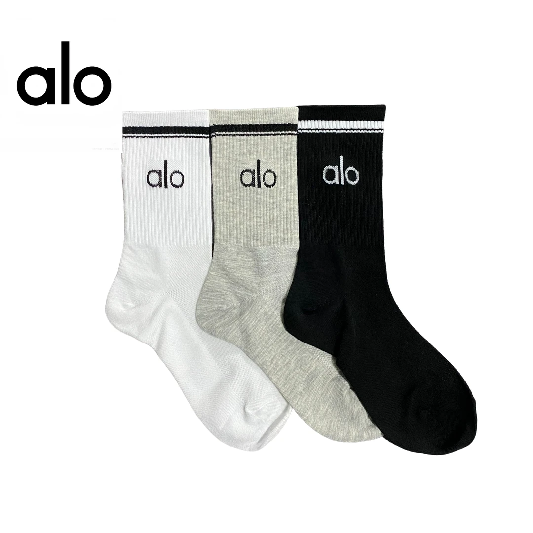 ALO yoga瑜伽袜子中长筒棉男女同款四季运动休闲情侣防臭高筒袜子