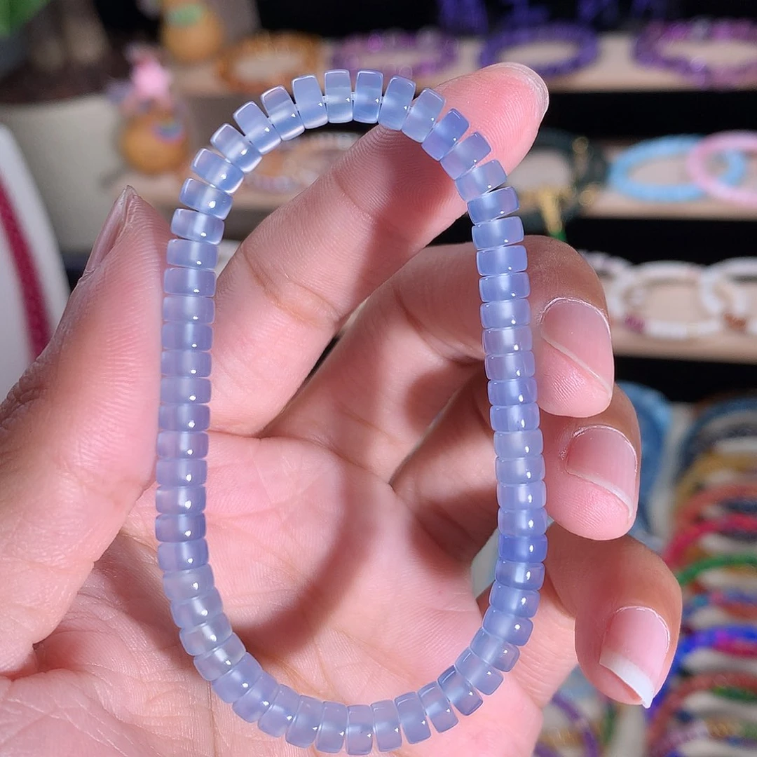 未镶嵌手串玛瑙/玉髓精工药片蓝玉髓5.5mm
