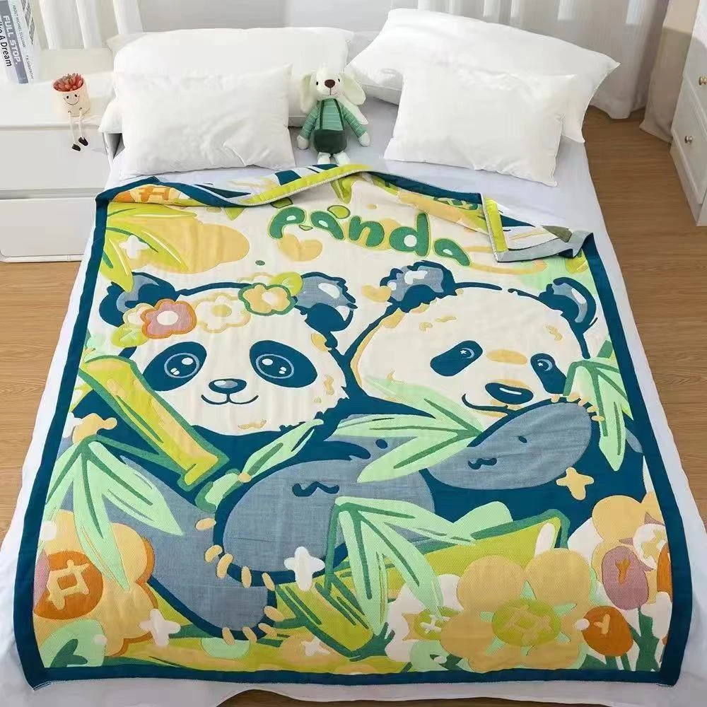 【熊猫伙伴】 150*200cm 多功能轻奢超柔轻奢纱布泡芙被