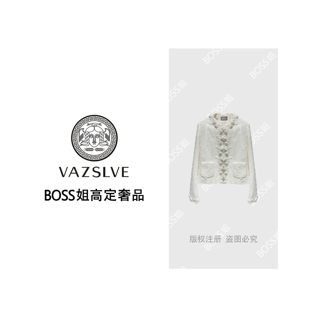 【VAZSLVE/全新奢品】捡漏25早秋蕾丝白玫瑰重工外套5061