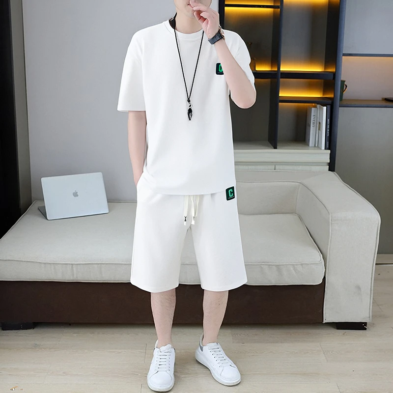 速干一套男装搭配帅气短袖短裤运动夏装宽松休闲套装男士夏季薄款